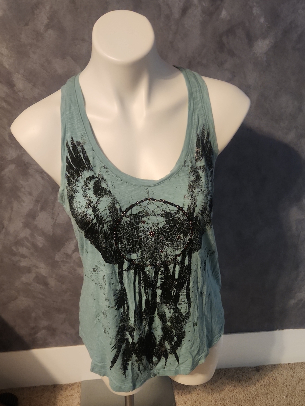 Rock & Republic Blue Dream Catcher Open Design Back Tank Top Sz Medium